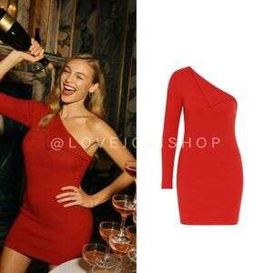 NYE Glam | NWT! Walter Baker Red Ribbed Stretch One Shoulder Mini Party Cocktail
